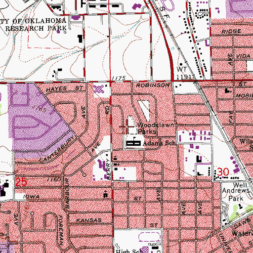 Topographic Map of Woodslawn Parks, OK