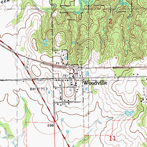 Topographic Map of New Woodville, OK