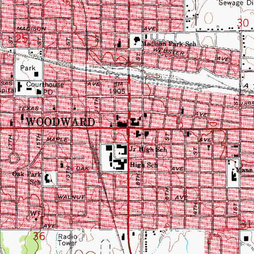 Topographic Map of Woodward, OK