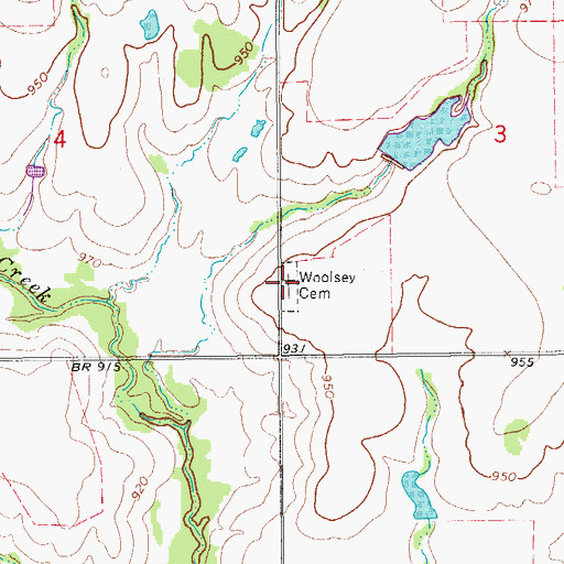 Topographic Map of Woolsey Cemetery, OK