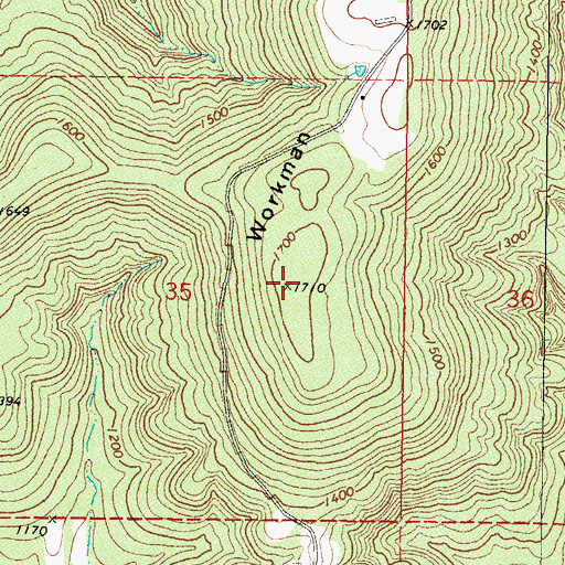 Topographic Map of Workman Mountain, OK
