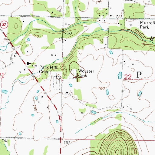 Topographic Map of Worcester Mission Cemetery, OK