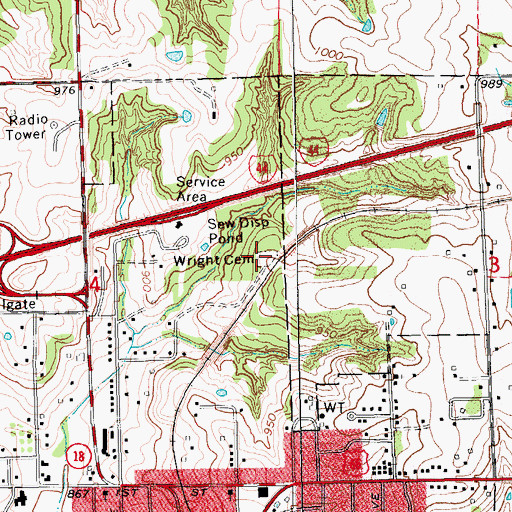 Topographic Map of Wright Cemetery, OK