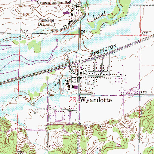 Topographic Map of Wyandotte, OK