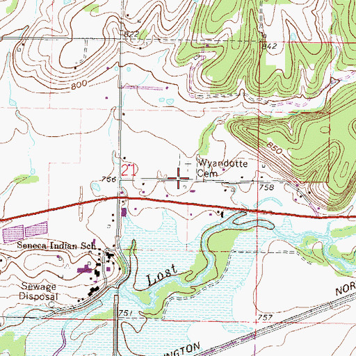 Topographic Map of Wyandotte Indian Cemetery, OK