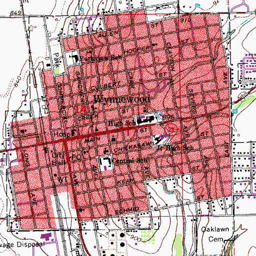 Topographic Map of Wynnewood, OK