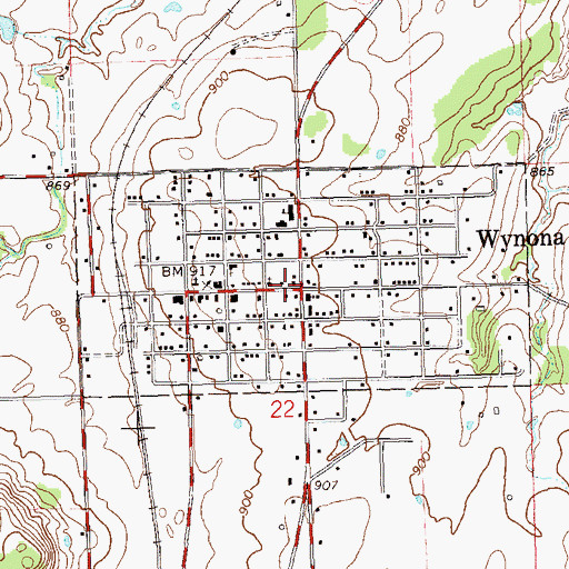 Topographic Map of Wynona, OK