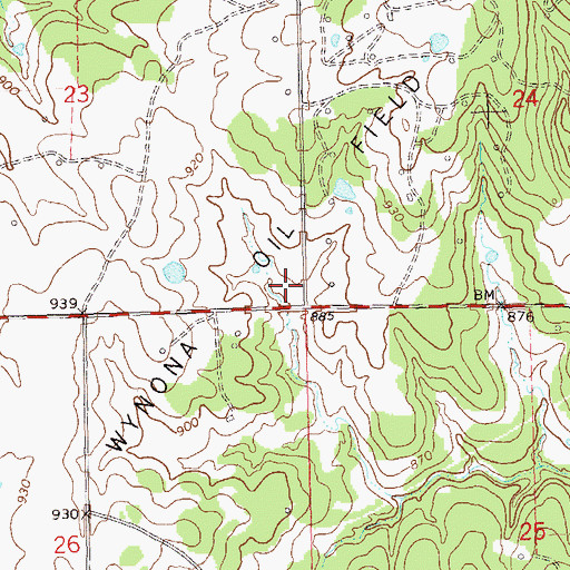 Topographic Map of Wynona Oil Field, OK