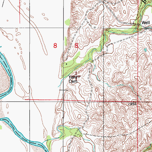 Topographic Map of Yake Cemetery, OK
