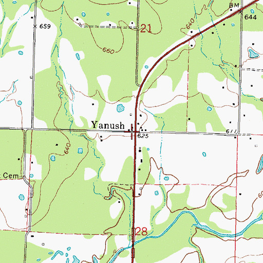 Topographic Map of Yanush, OK