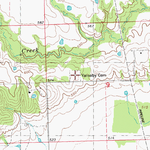 Topographic Map of Yarnaby Cemetery, OK