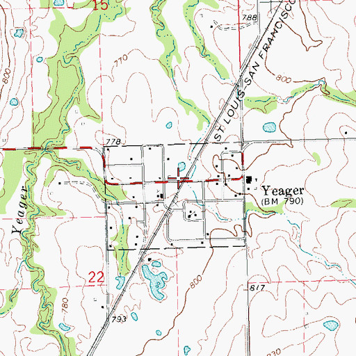 Topographic Map of Yeager, OK