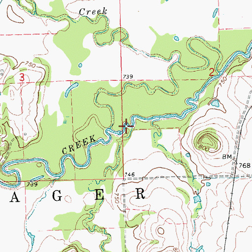 Topographic Map of Yeager Creek, OK