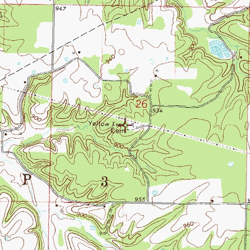 Topographic Map of Yellow Tree Cemetery, OK