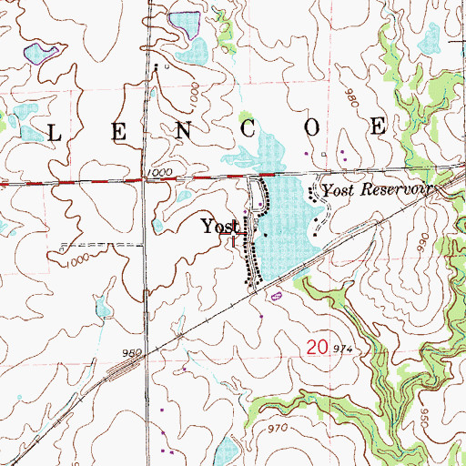 Topographic Map of Yost, OK