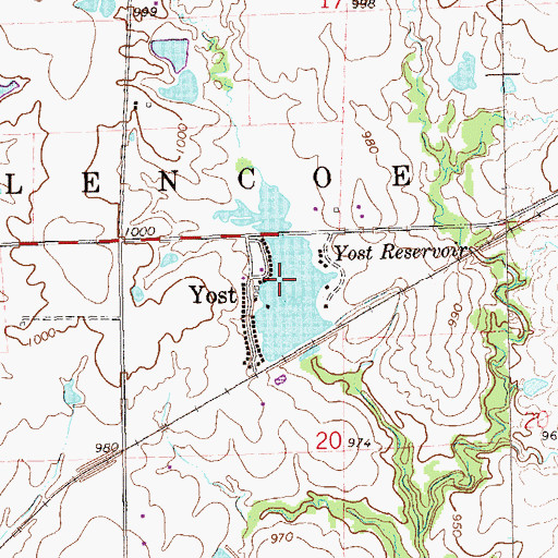 Topographic Map of Yost Reservoir, OK