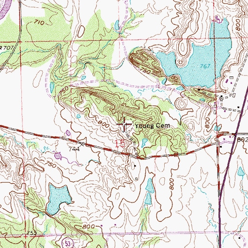 Topographic Map of Young Cemetery, OK
