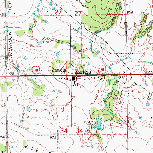 Topographic Map of Zaneis, OK