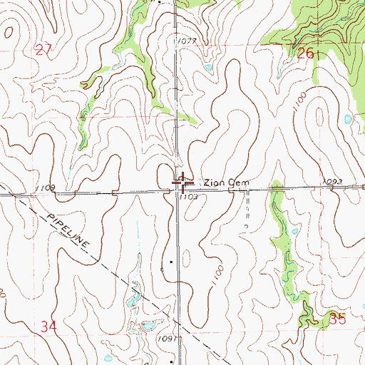 Topographic Map of Zion Cemetery, OK