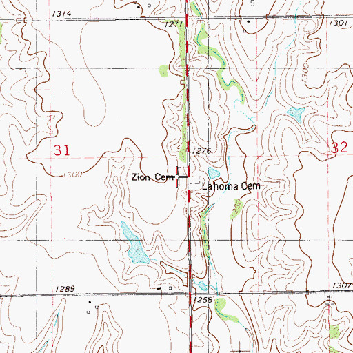 Topographic Map of Zion Lutheran Cemetery, OK