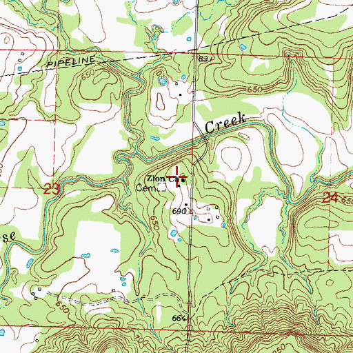 Topographic Map of Zion Missionary Baptist Church, OK