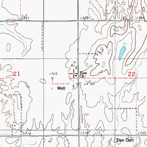 Topographic Map of Zion Church, OK