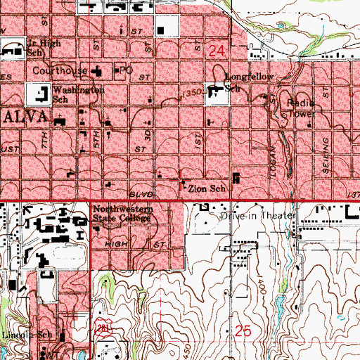Topographic Map of Zion School, OK
