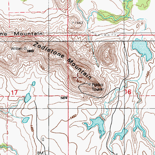 Topographic Map of Zodletone Mountain, OK