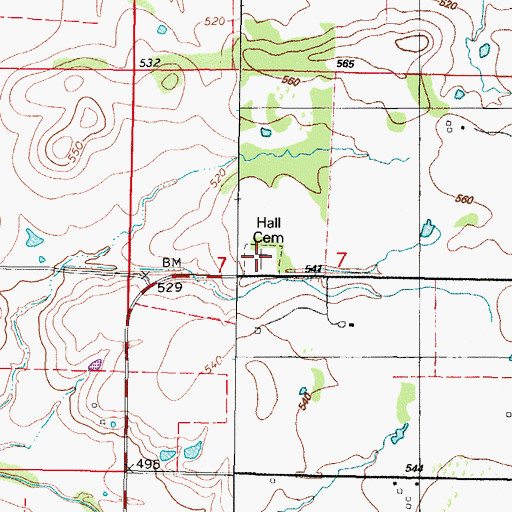 Topographic Map of Hall Cemetery, OK