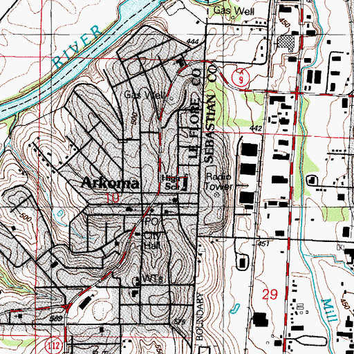 Topographic Map of Arkoma High School, OK