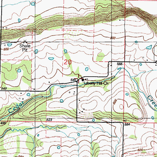 Topographic Map of Liberty Hill Church, OK
