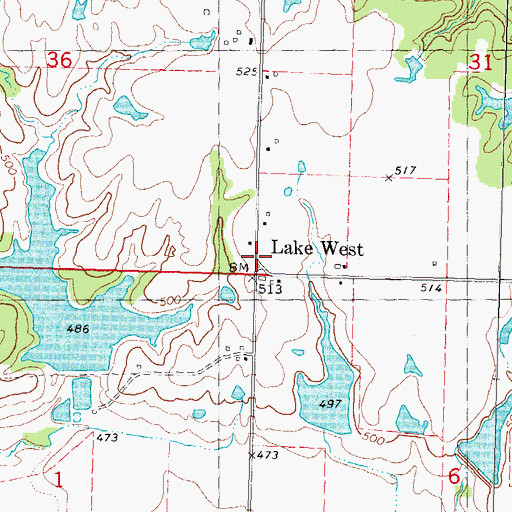 Topographic Map of Lake West, OK