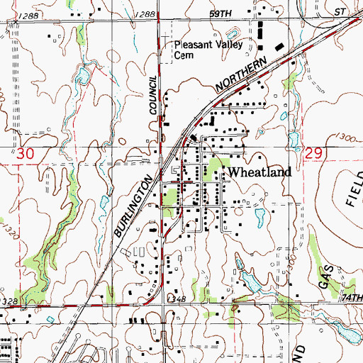 Topographic Map of Wheatland, OK