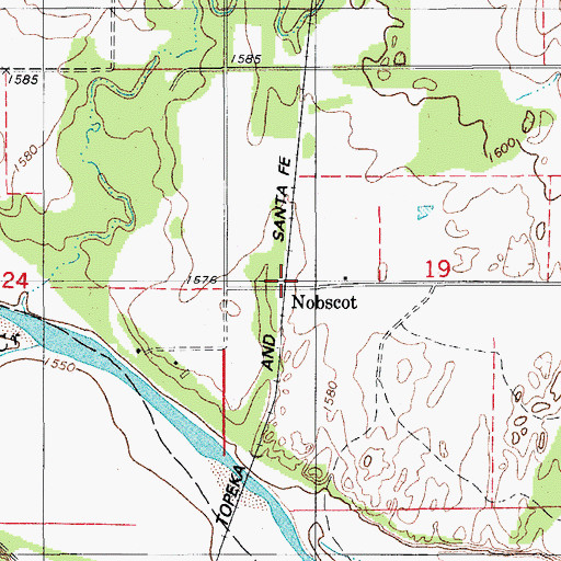Topographic Map of Nobscot, OK