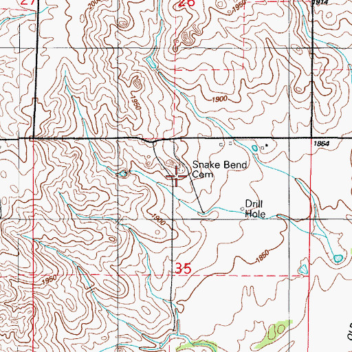 Topographic Map of Snakey Bend Cemetery, OK