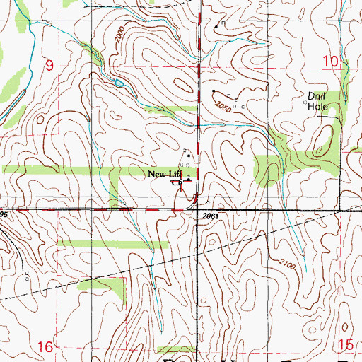 Topographic Map of New Life Church, OK