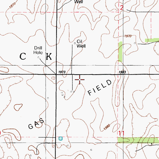 Topographic Map of Erick Gas Field, OK
