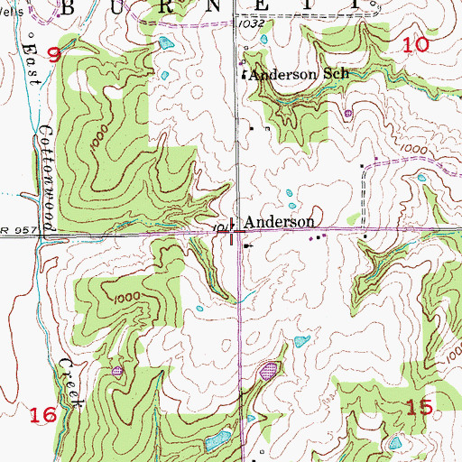 Topographic Map of Anderson, OK