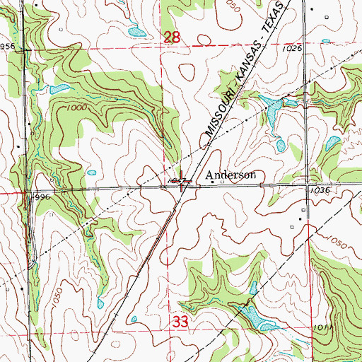 Topographic Map of Anderson, OK