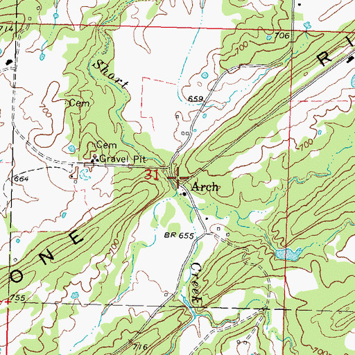 Topographic Map of Arch, OK