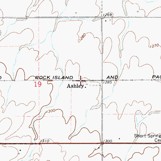 Topographic Map of Ashley, OK