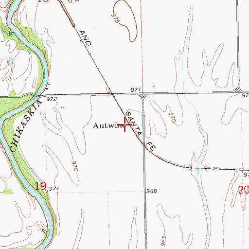 Topographic Map of Autwine, OK