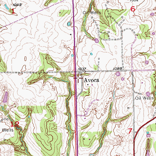 Topographic Map of Avoca, OK