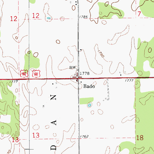 Topographic Map of Bado, OK