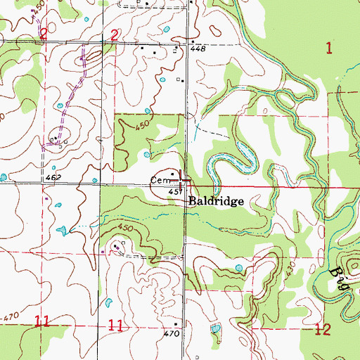 Topographic Map of Baldridge, OK