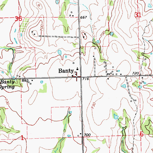 Topographic Map of Banty, OK