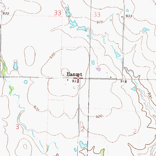 Topographic Map of Banzet, OK