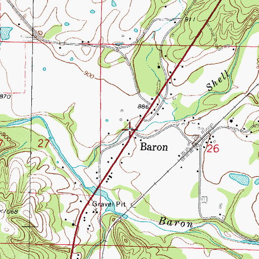 Topographic Map of Baron, OK
