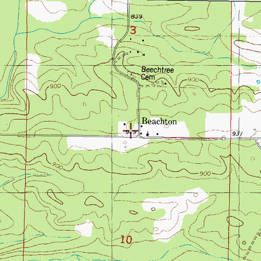 Topographic Map of Beachton, OK