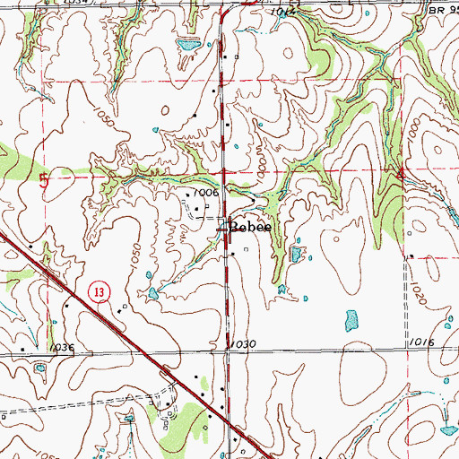 Topographic Map of Bebee, OK